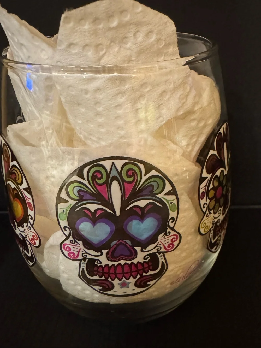 Day of the Dead: Decorative Skull Stemless Wine Glass (1)